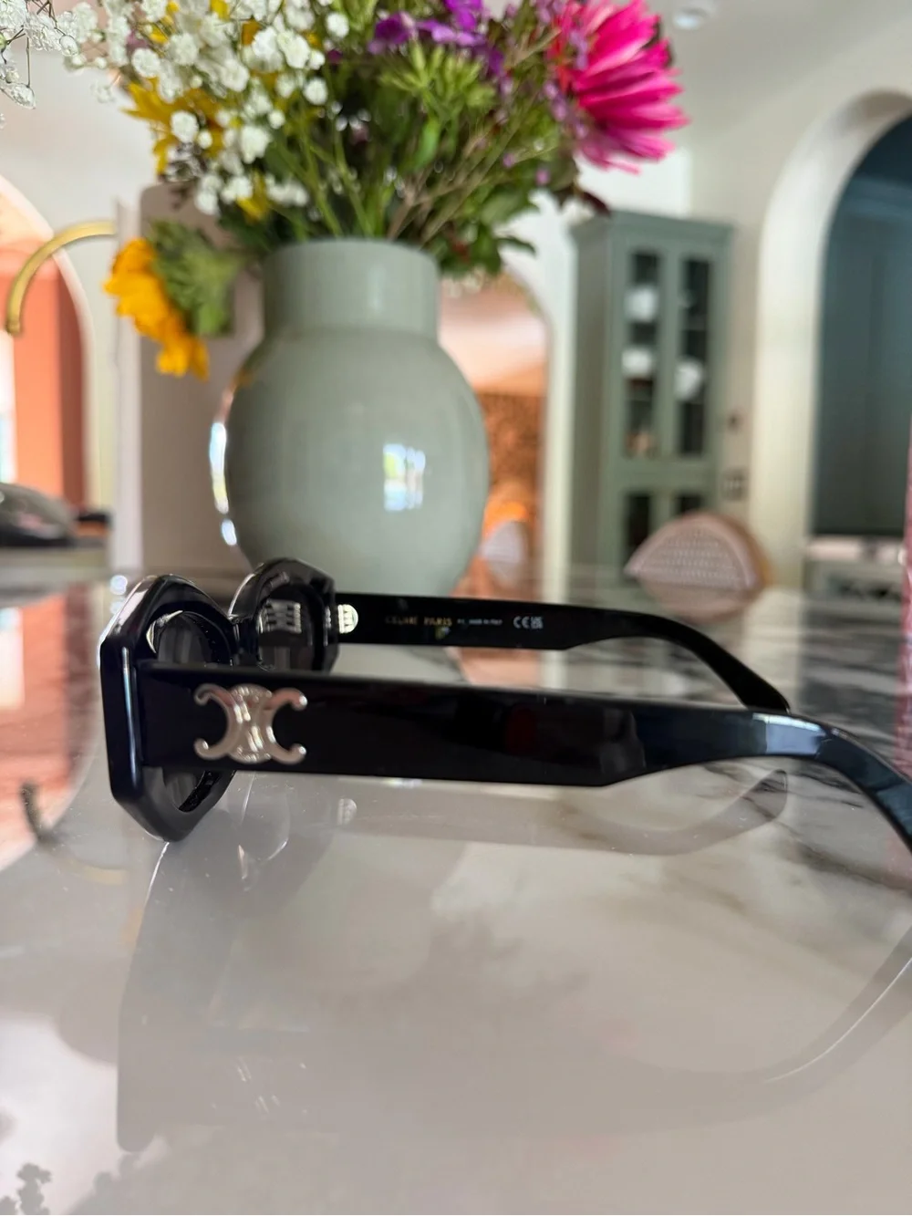 Celine Black Geometric Sunglasses with Silver Logo - Picture 5 of 6